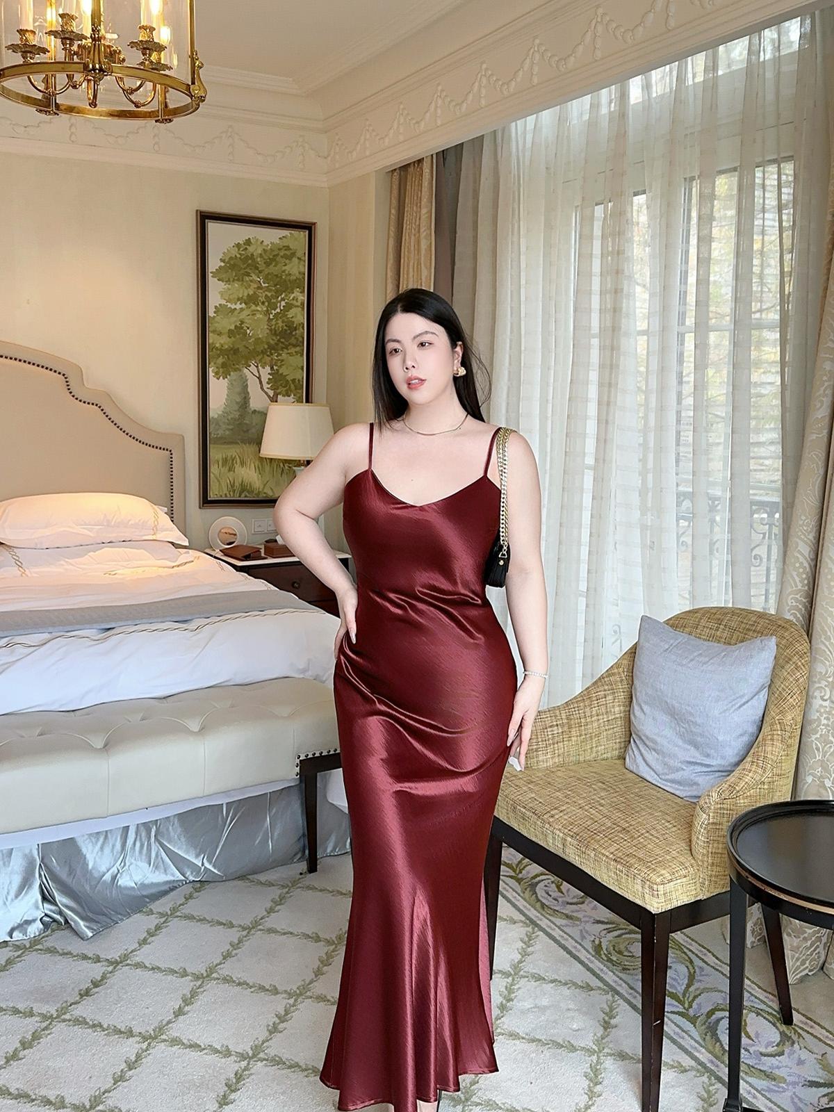 Satin Textured Bias-Cut Slip Dress