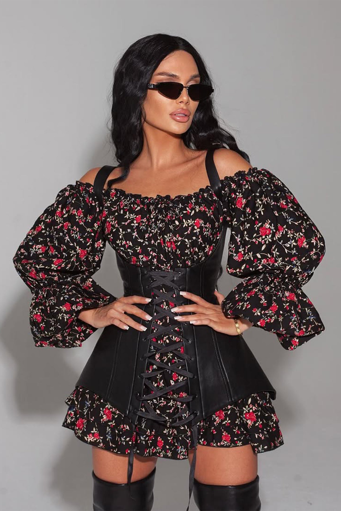 Emma Floral Printed Corset Mini Dress