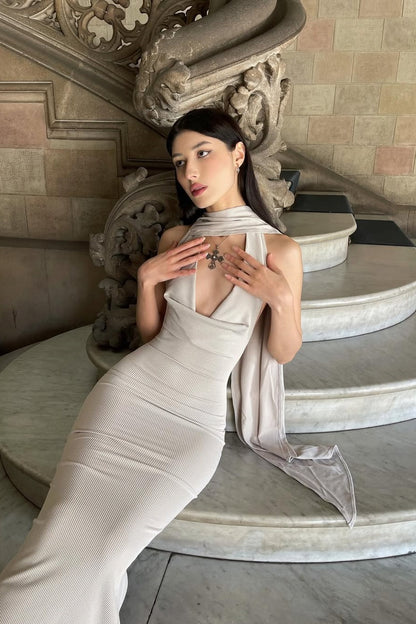 Sophia Halter Neck Backless Maxi Dress