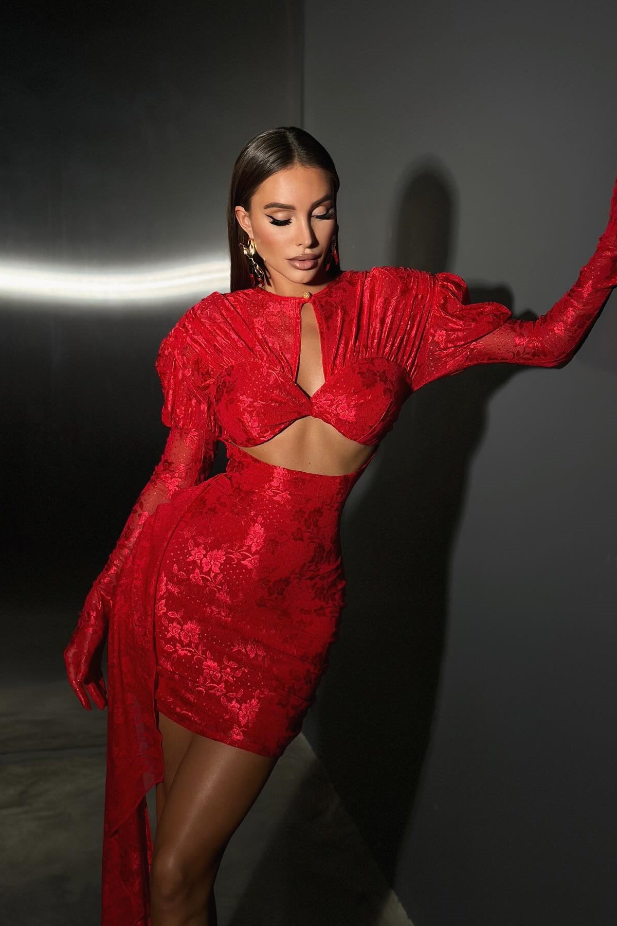 Myra Long Sleeve Cutout Draped Mini Dress