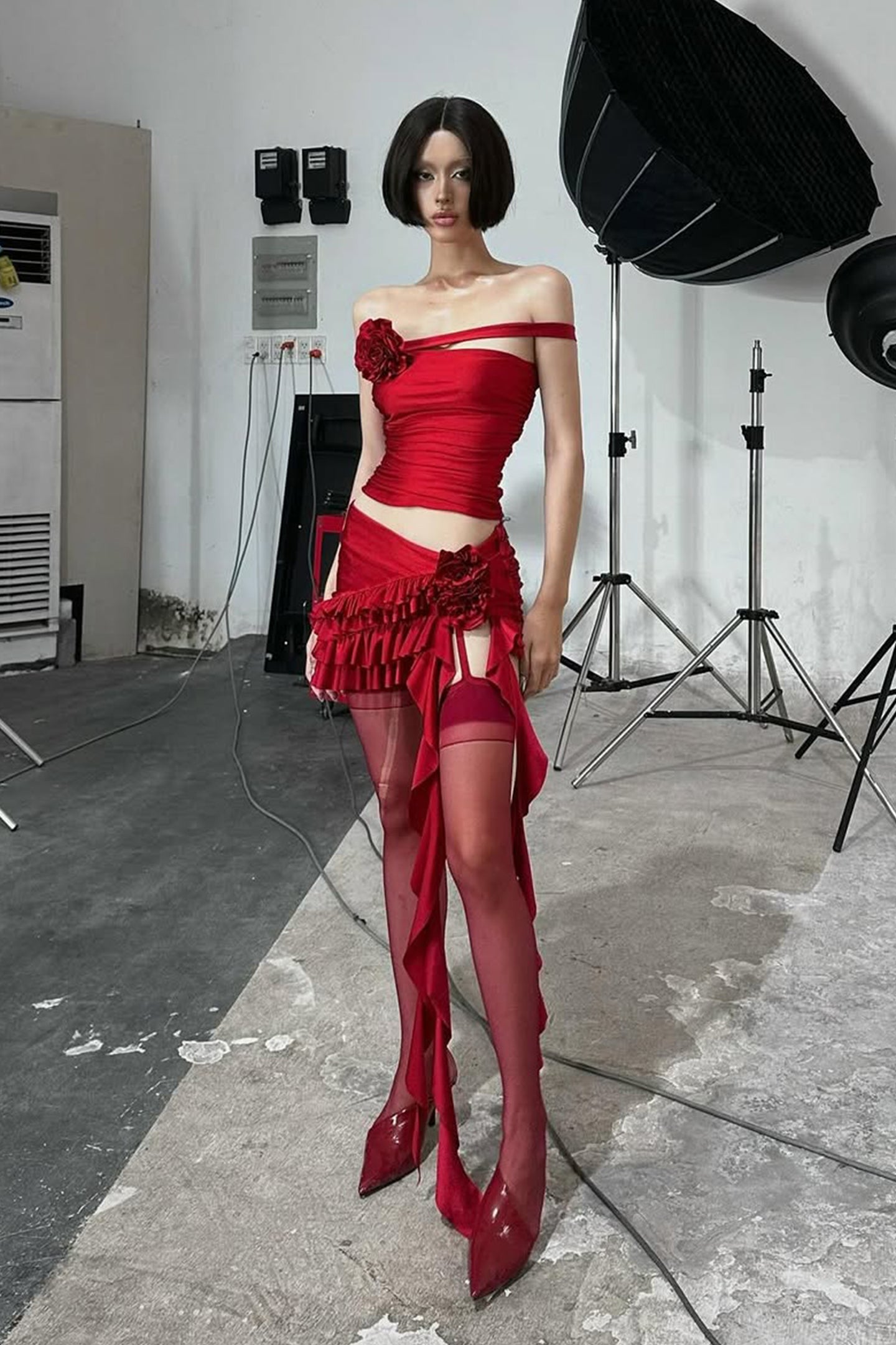 Vivien Floral Applique Asymmetrical Mini Skirt Set