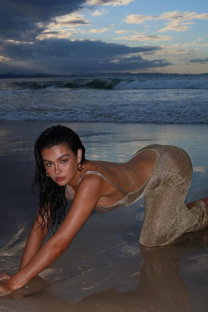 Selene Metallic Backless Knit Maxi Dress