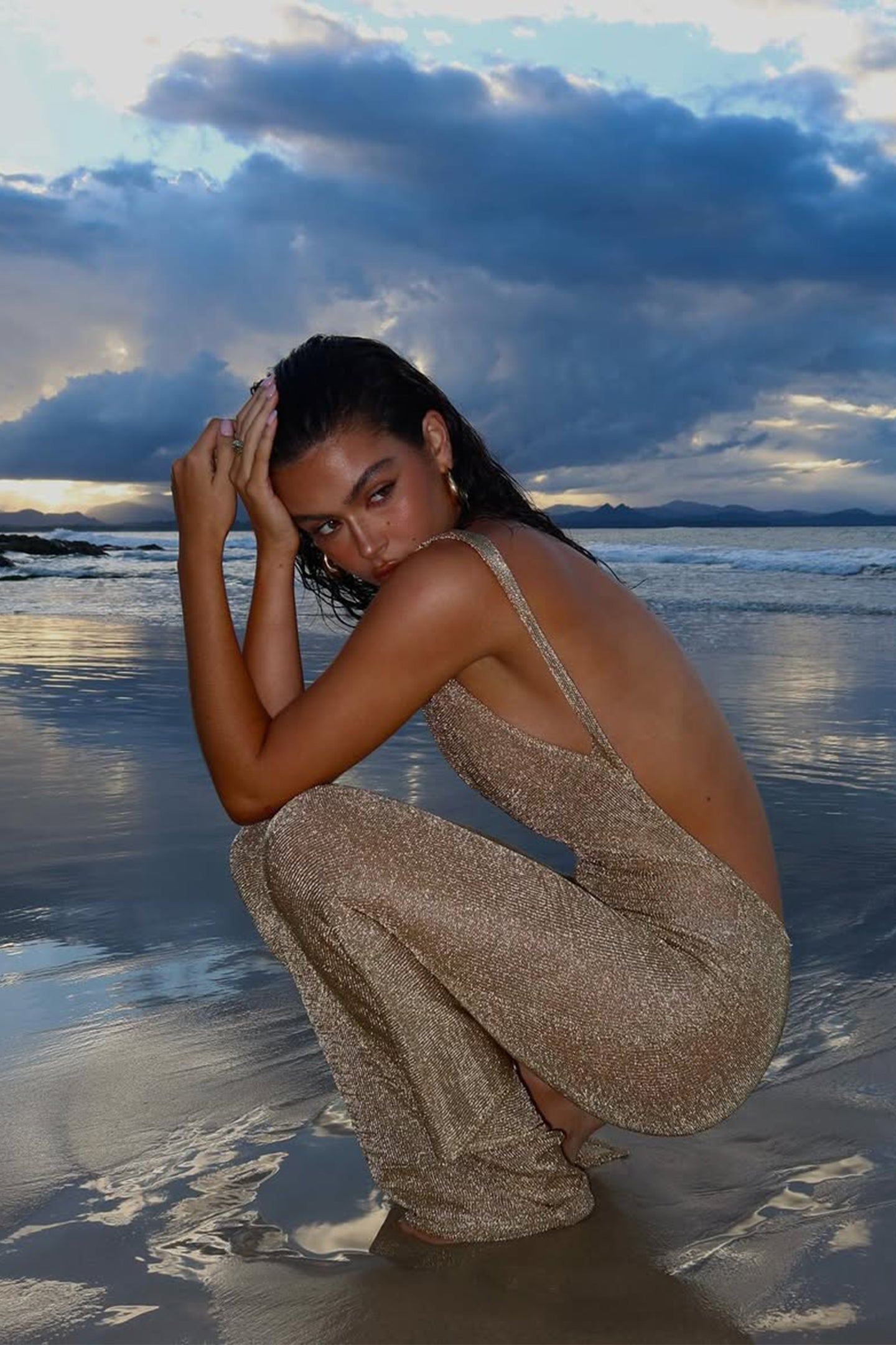 Selene Metallic Backless Knit Maxi Dress