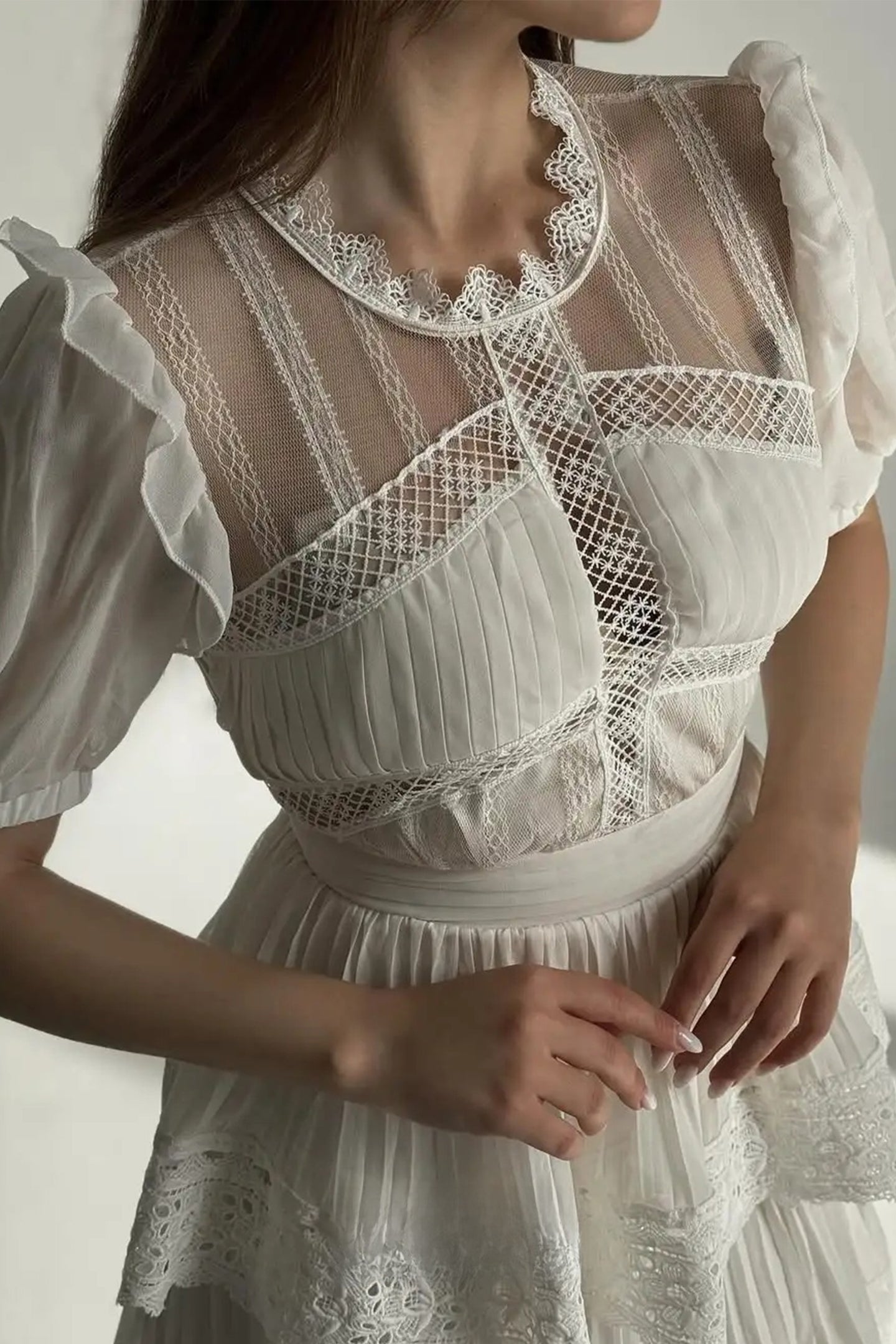 Janet Lace Detail Tiered Midi Dress