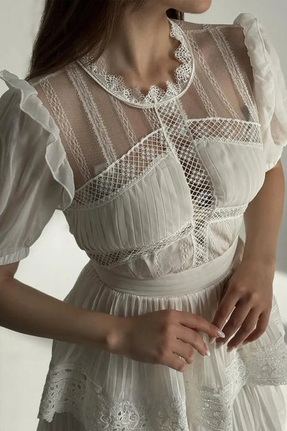 Janet Lace Detail Tiered Midi Dress