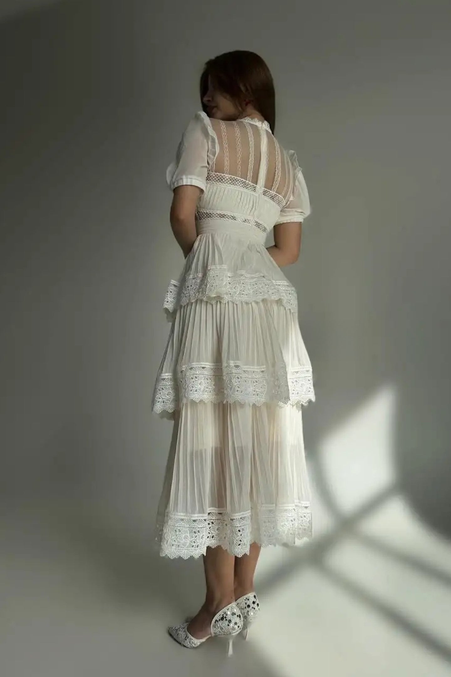 Janet Lace Detail Tiered Midi Dress