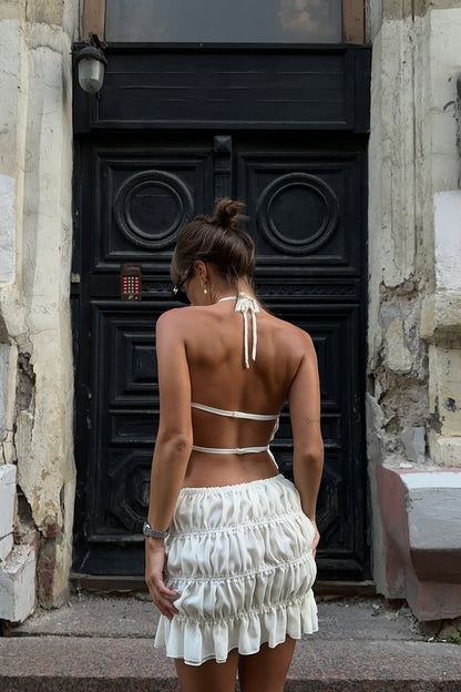 Gabrielle Halter Neck Ruched Crop Top & Skirt Set