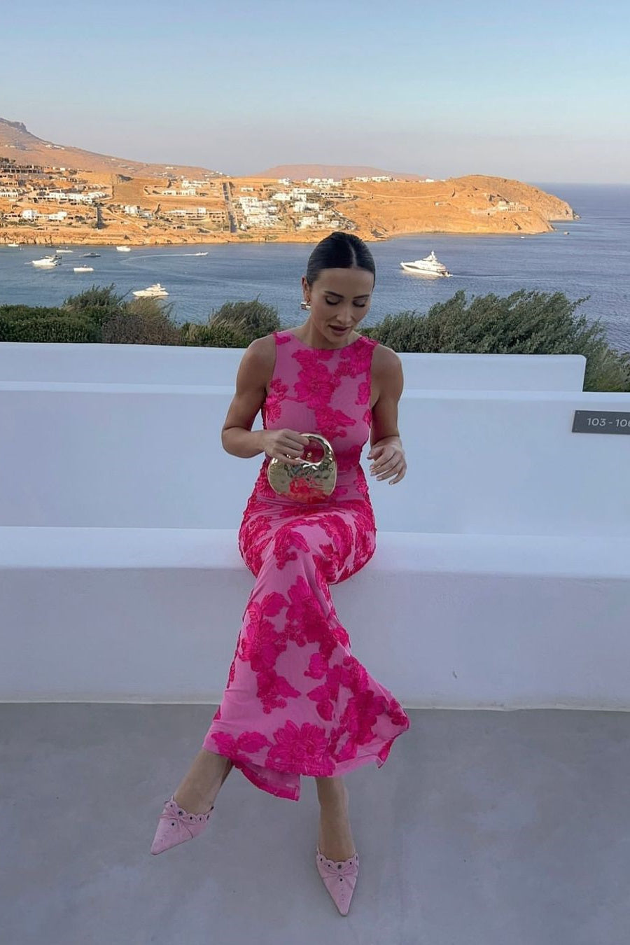 Barbara Floral Appliqu茅 Mesh Maxi Dress