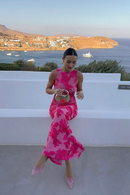 Barbara Floral Appliqu茅 Mesh Maxi Dress