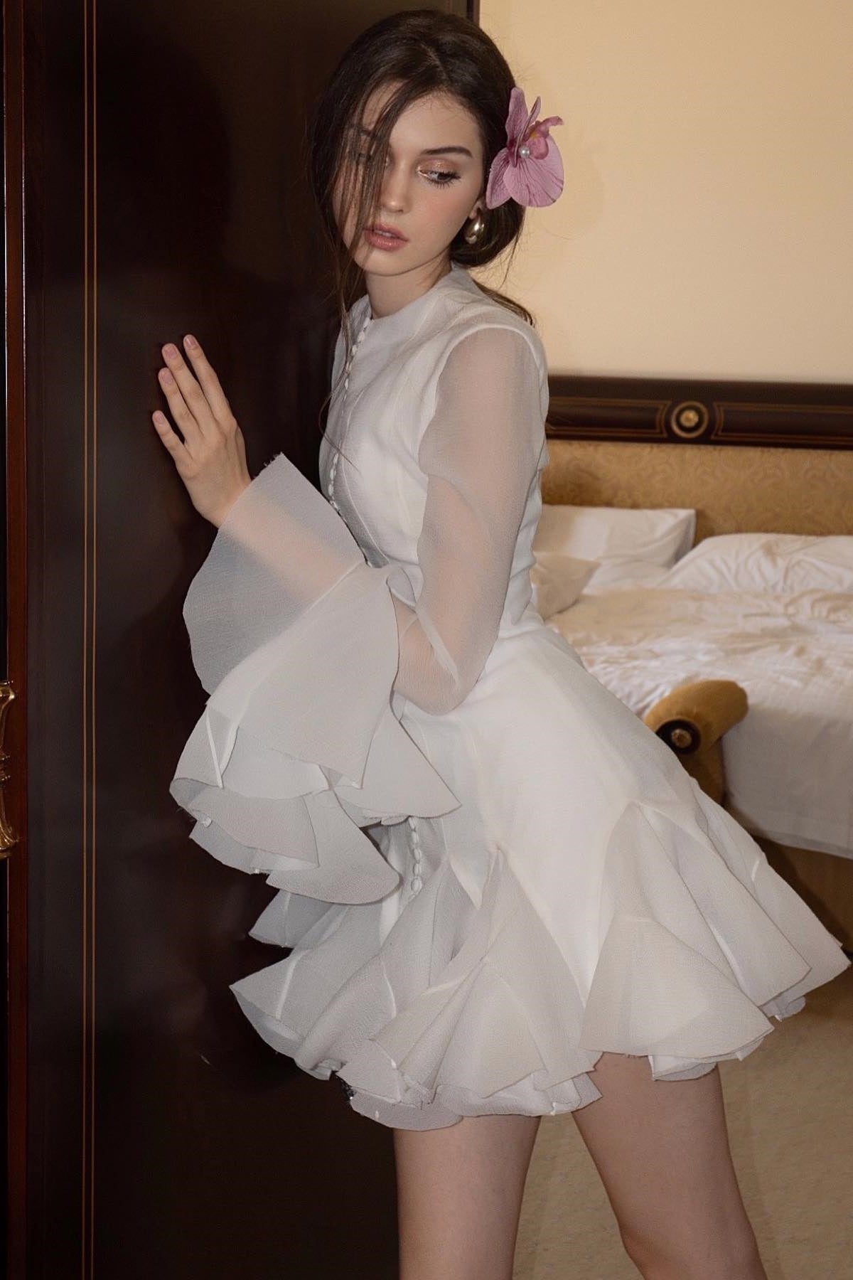 Leila Semi-sheer Flare Mini Dress