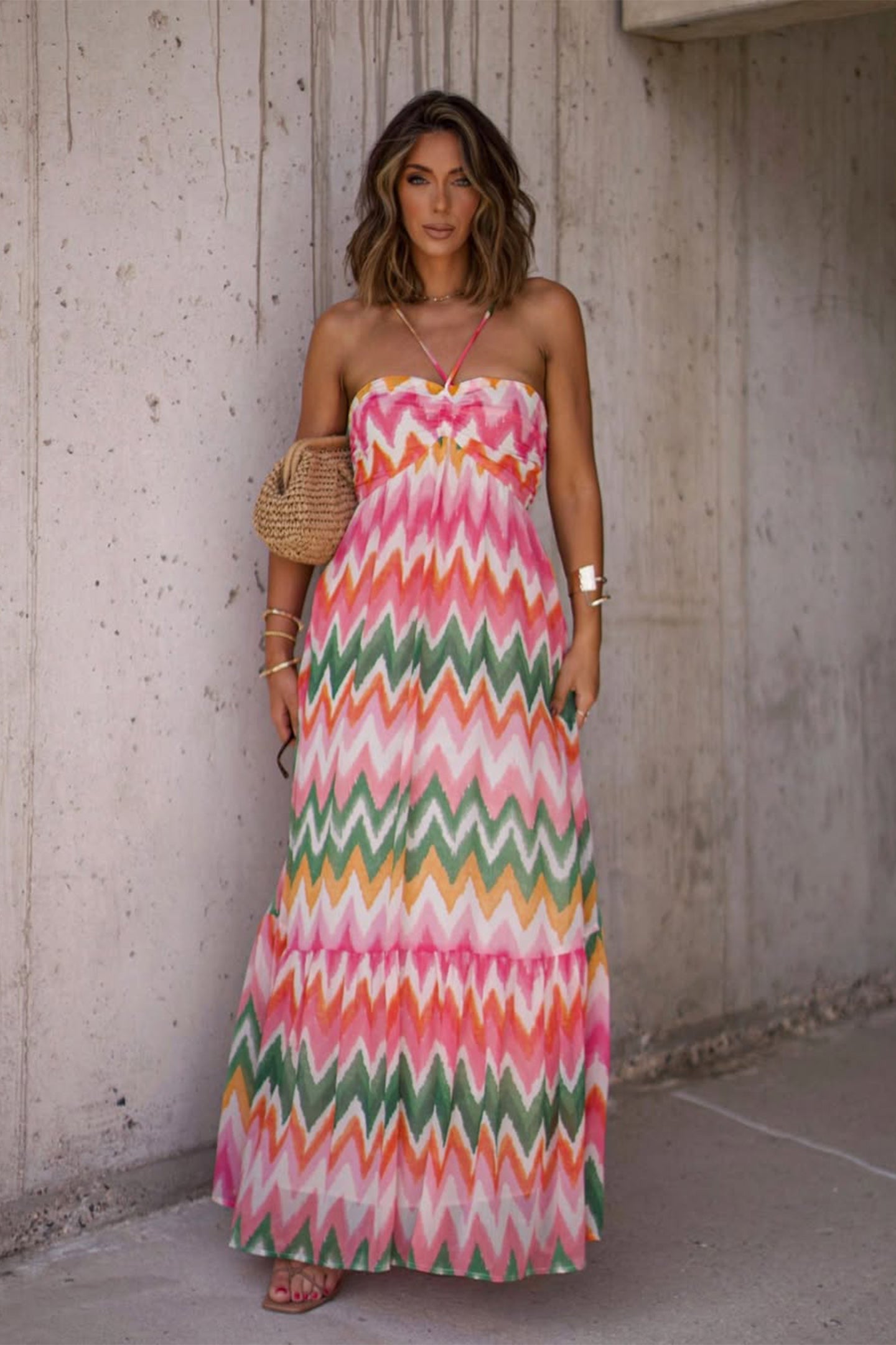 Martha Chevron Print Spaghetti Strap Maxi Dress