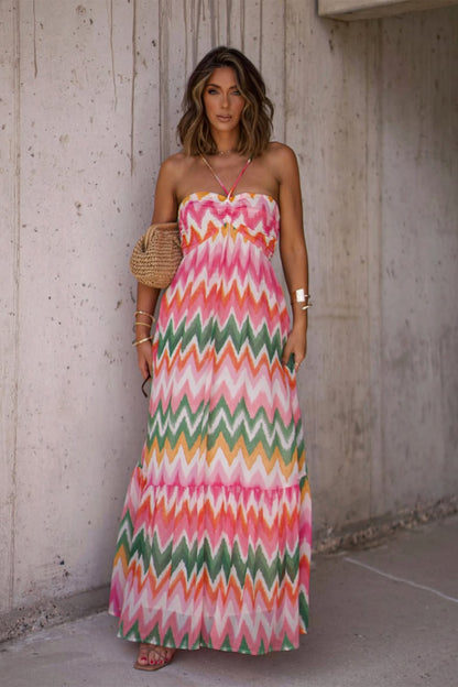 Martha Chevron Print Spaghetti Strap Maxi Dress