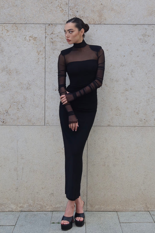 Virginia Long Sleeve Semi-sheer Maxi Dress