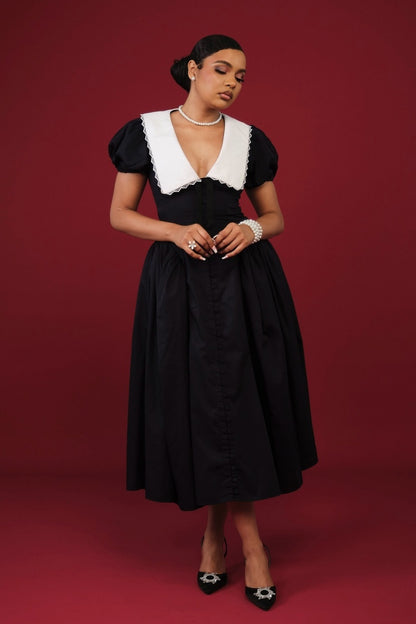 Athena Doll Collar Puff Sleeve Midi Dress