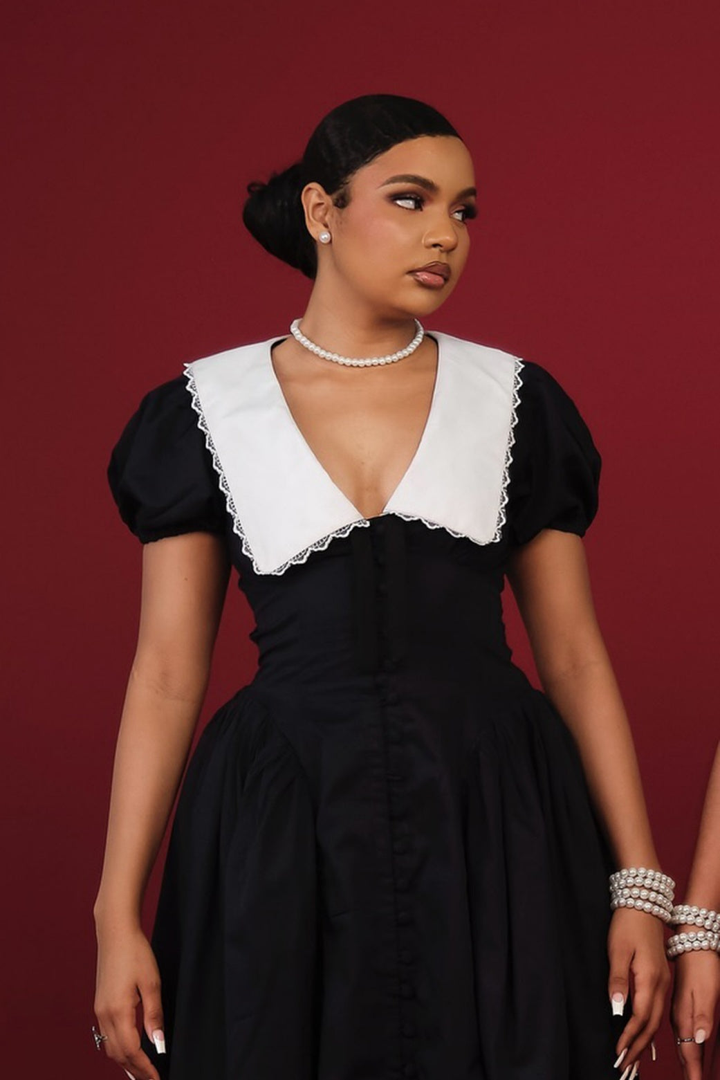 Athena Doll Collar Puff Sleeve Midi Dress