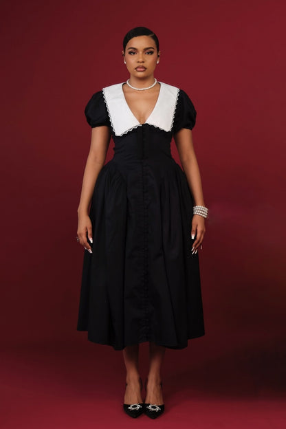Athena Doll Collar Puff Sleeve Midi Dress