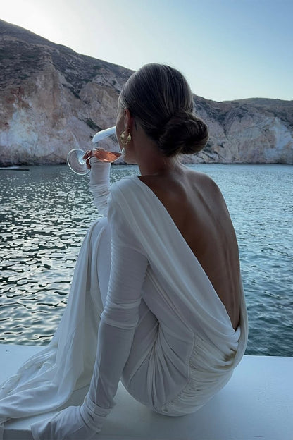 Quintina Plunging Back Long Sleeve Maxi Dress