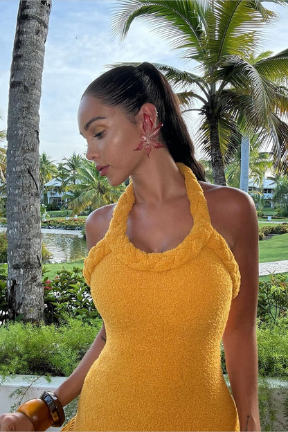 Vera Halter Tassel Mini Knit Dress