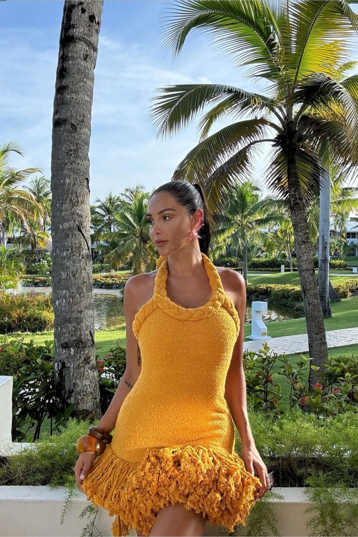 Vera Halter Tassel Mini Knit Dress