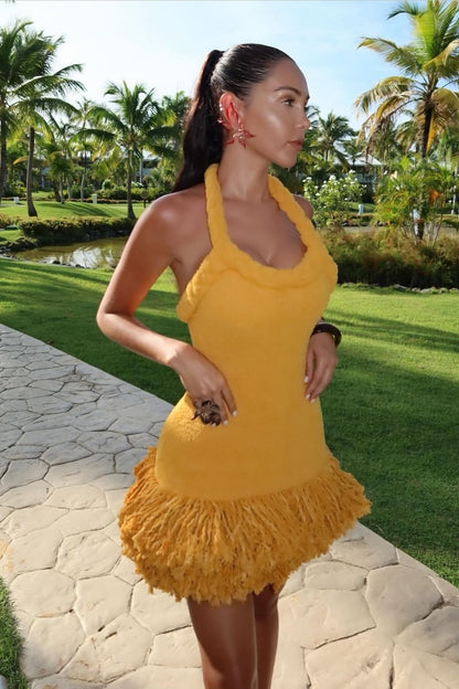 Vera Halter Tassel Mini Knit Dress