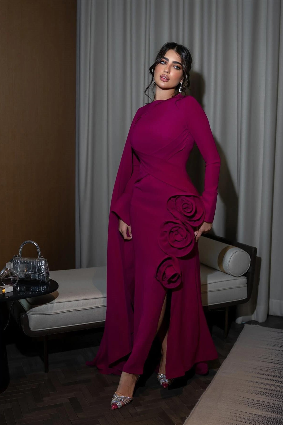 Anastasia Floral Cape Maxi Slit Dress