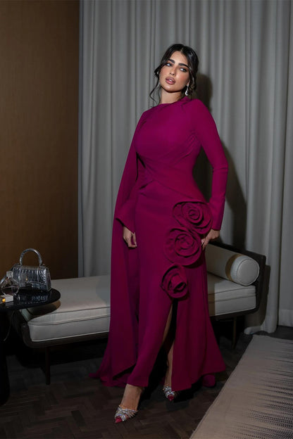 Anastasia Floral Cape Maxi Slit Dress