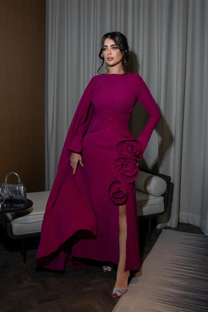 Anastasia Floral Cape Maxi Slit Dress