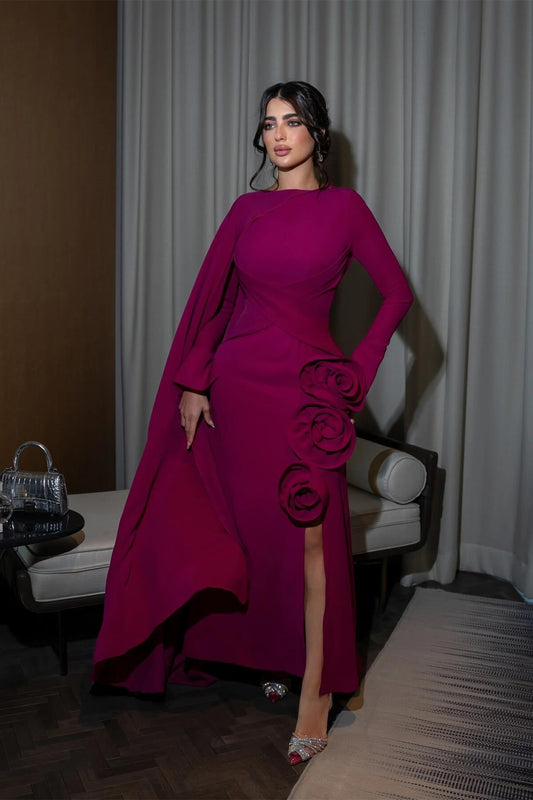 Anastasia Floral Cape Maxi Slit Dress