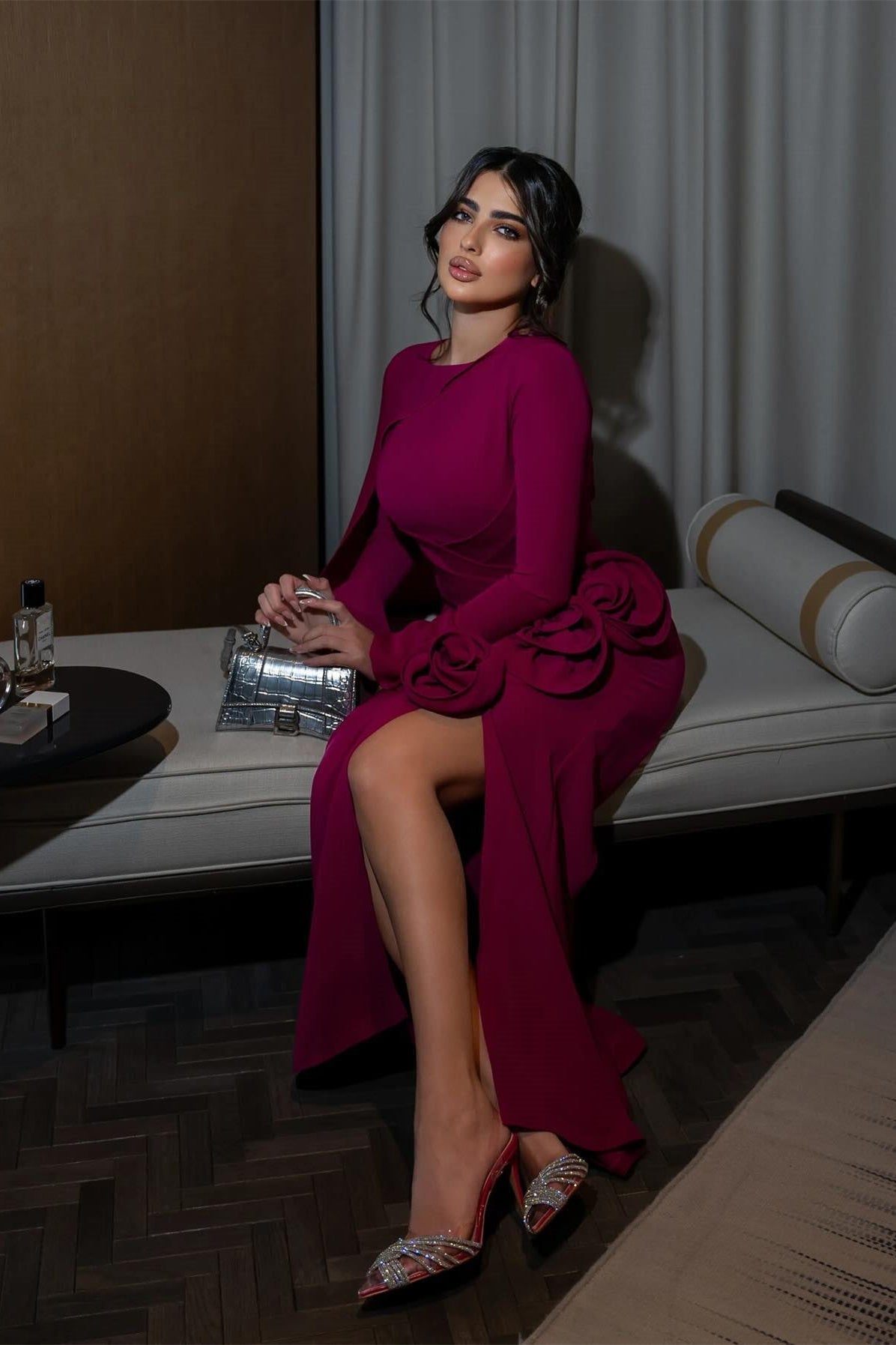 Anastasia Floral Cape Maxi Slit Dress