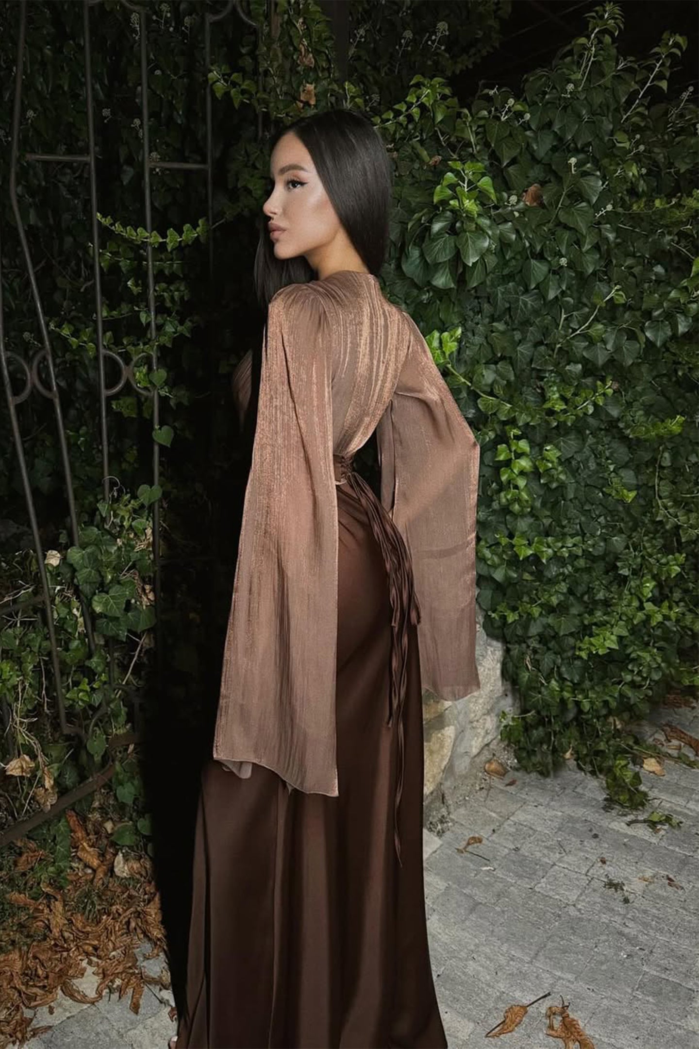 Marcia Long Sleeve Ruched Organza Maxi Dress