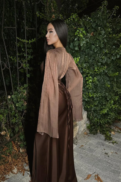 Marcia Long Sleeve Ruched Organza Maxi Dress