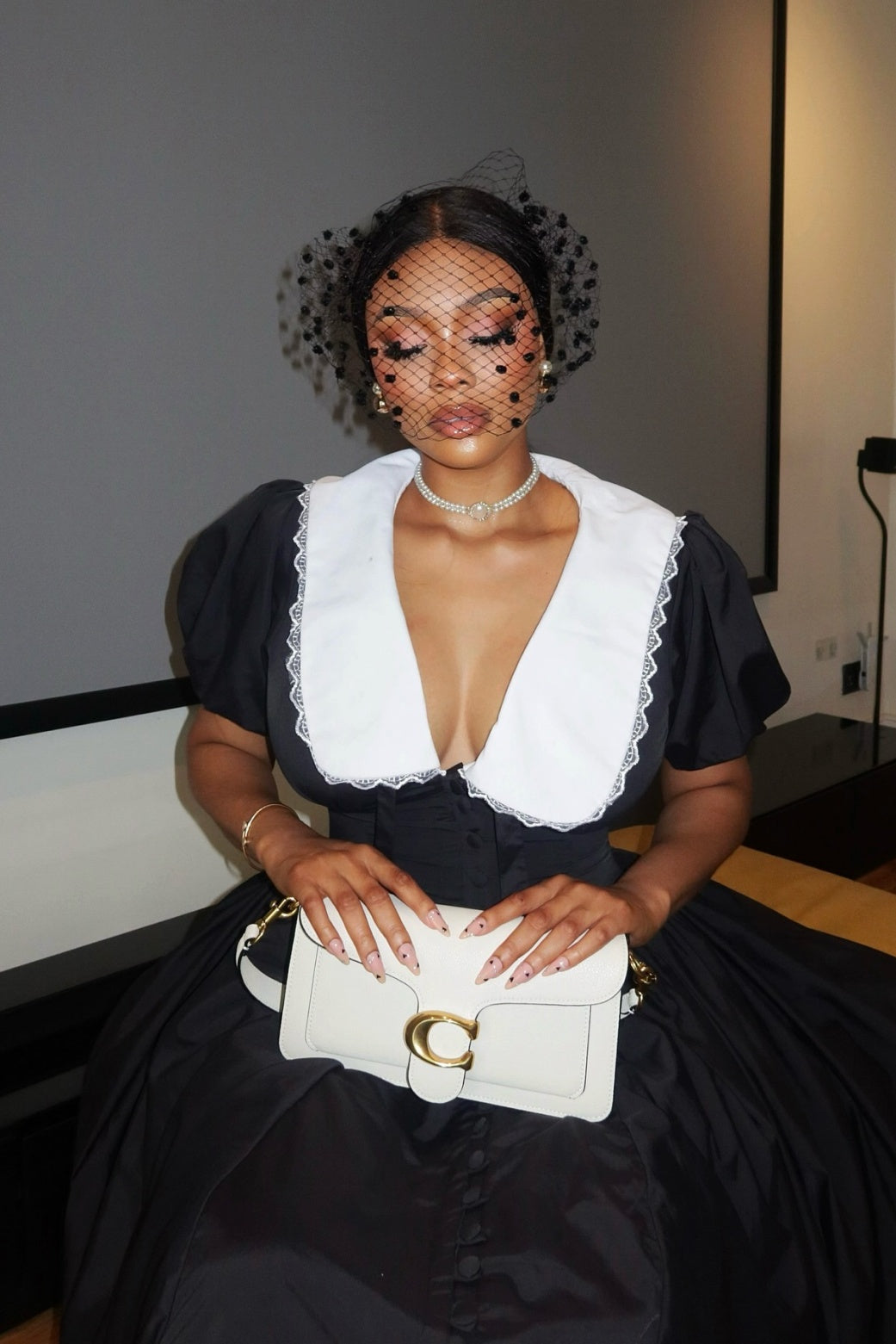 Athena Doll Collar Puff Sleeve Midi Dress