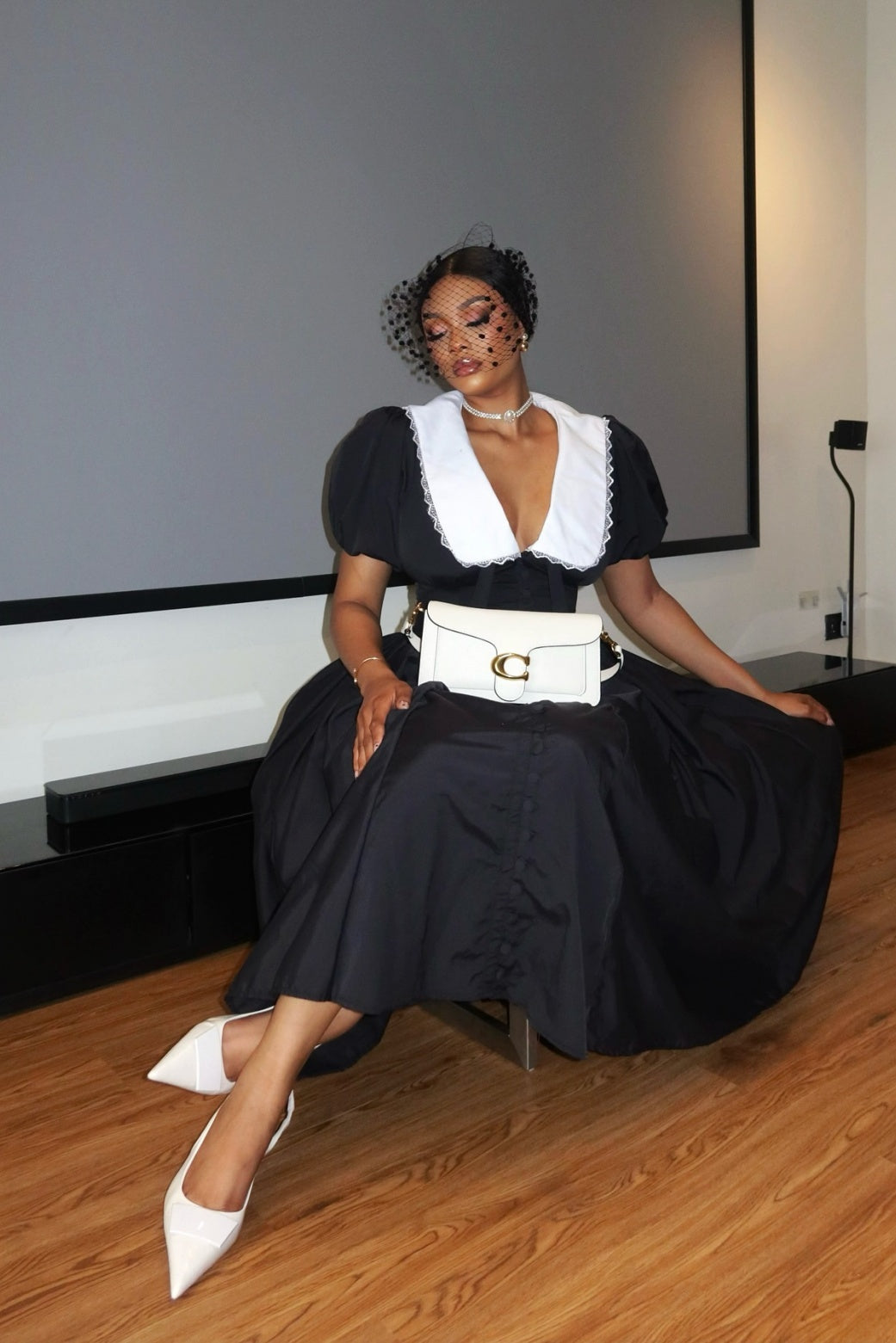 Athena Doll Collar Puff Sleeve Midi Dress