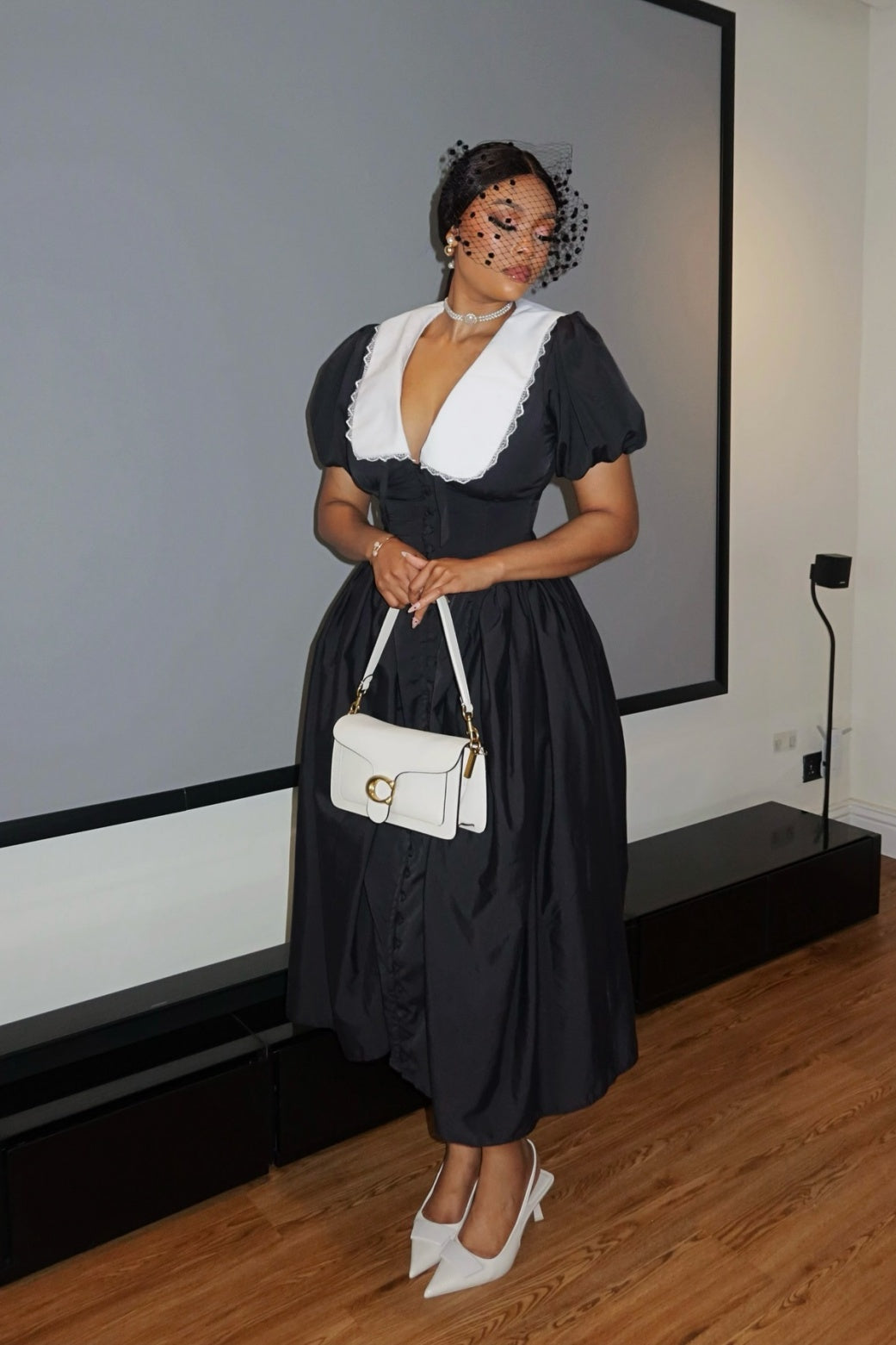 Athena Doll Collar Puff Sleeve Midi Dress