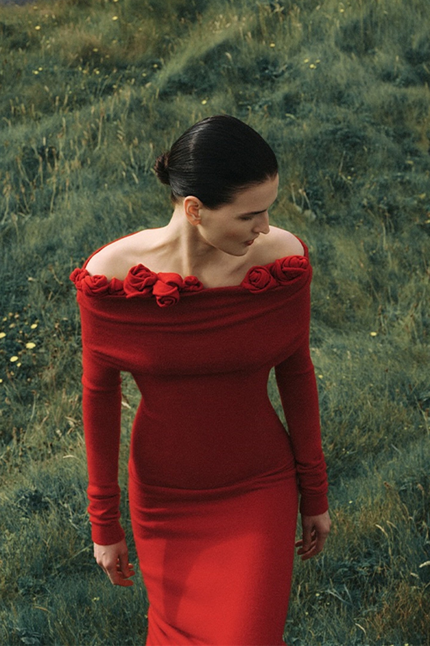 Evelyn Floral Applique One Shoulder Maxi Dress