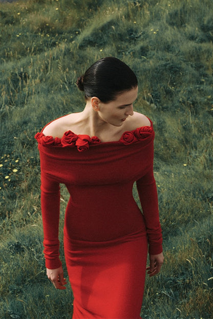 Evelyn Floral Applique One Shoulder Maxi Dress