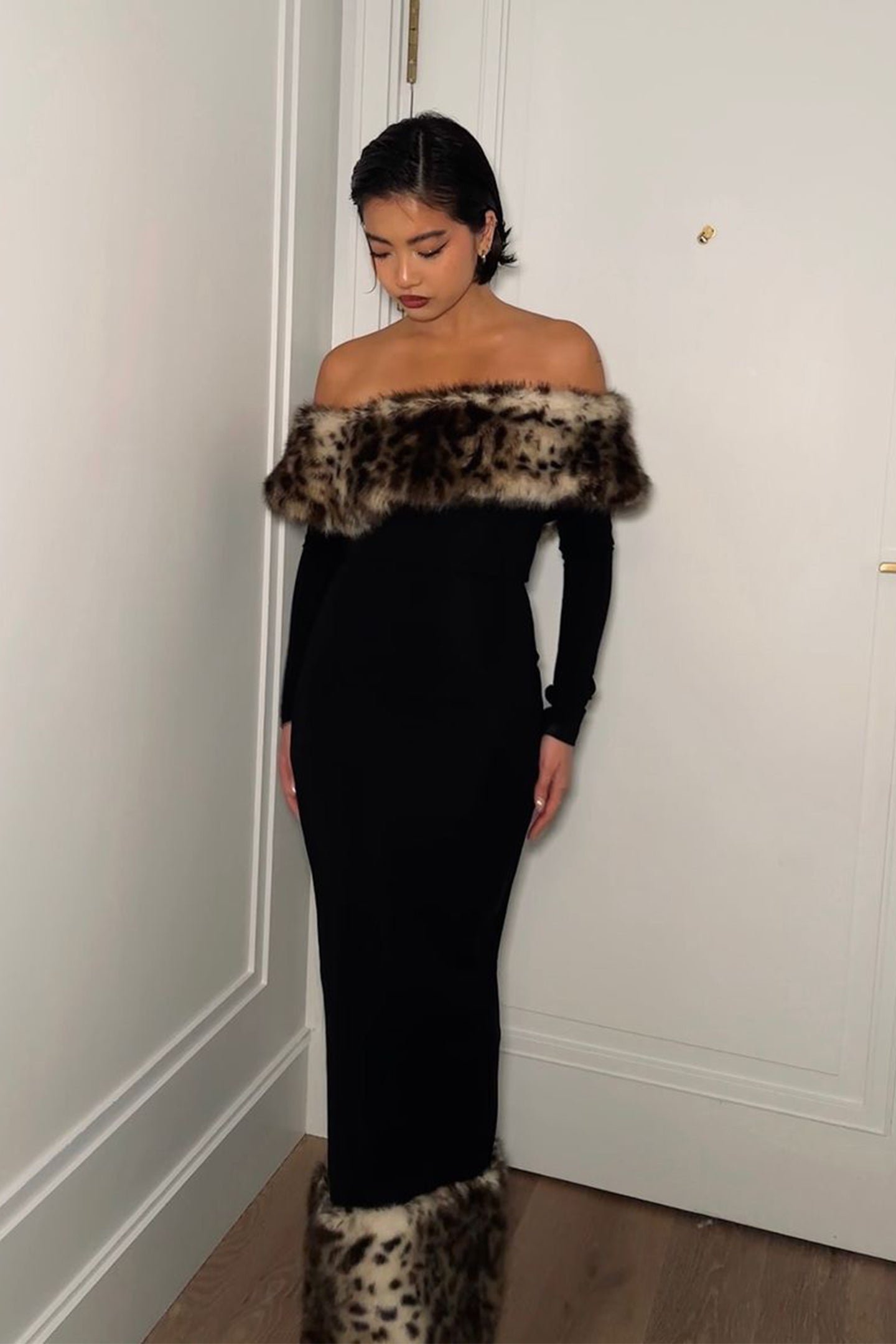 Hulda Leopard Print Off Shoulder Maxi Dress