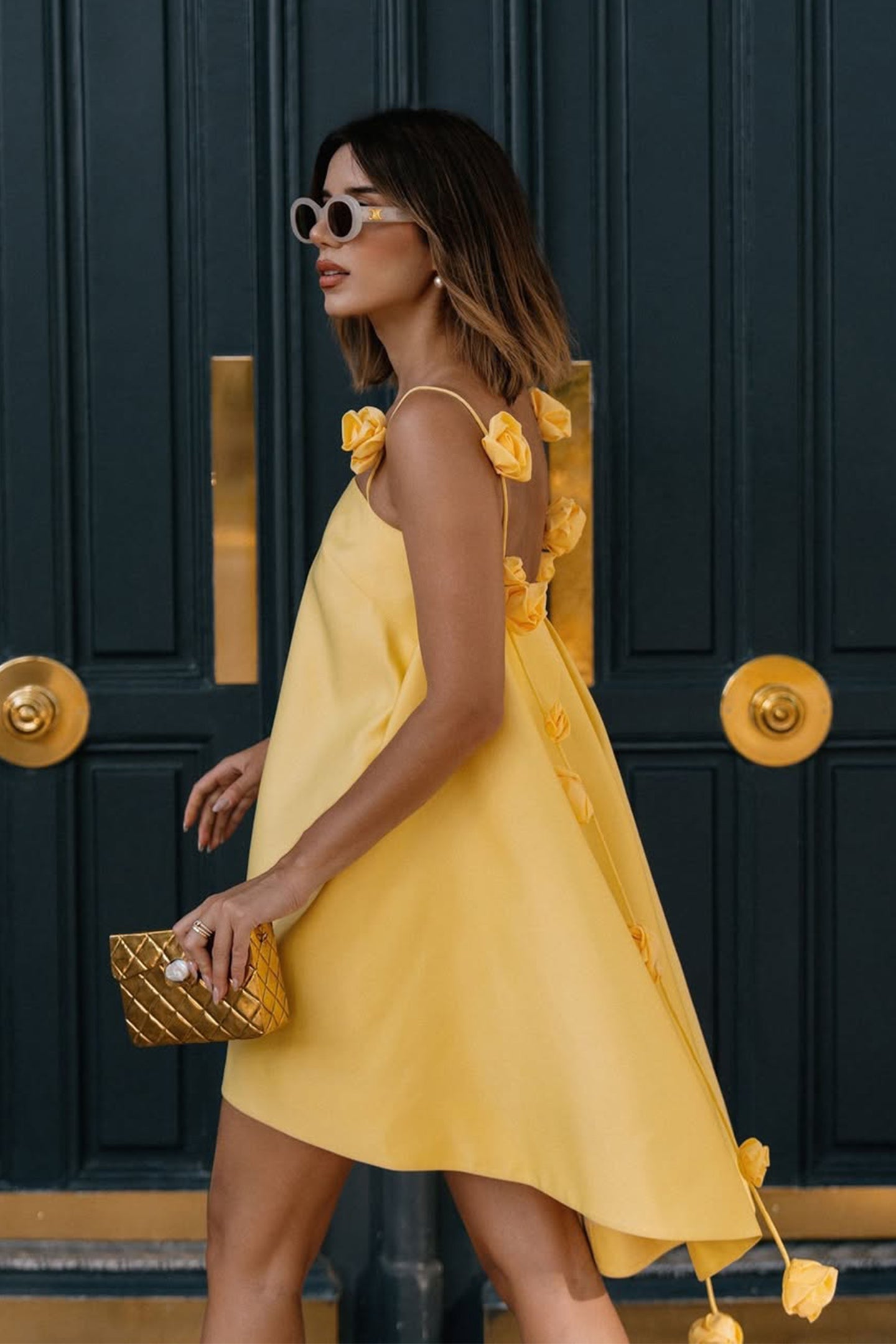 Emma Spaghetti Strap Rose Detail Mini Dress