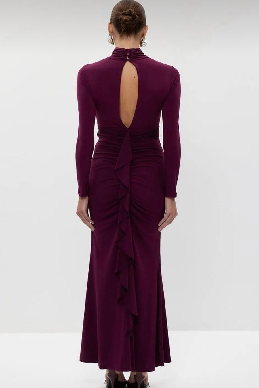 Sabrina Cut Out Ruched Ruffle Maxi Dress