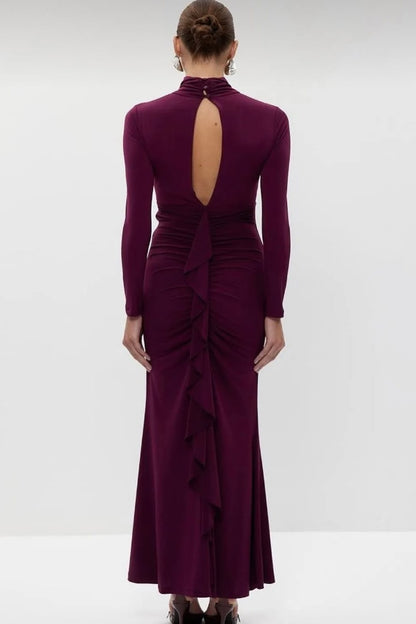 Sabrina Cut Out Ruched Ruffle Maxi Dress