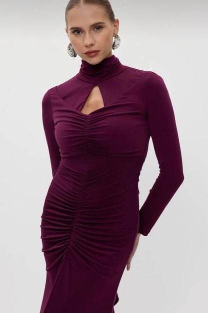 Sabrina Cut Out Ruched Ruffle Maxi Dress