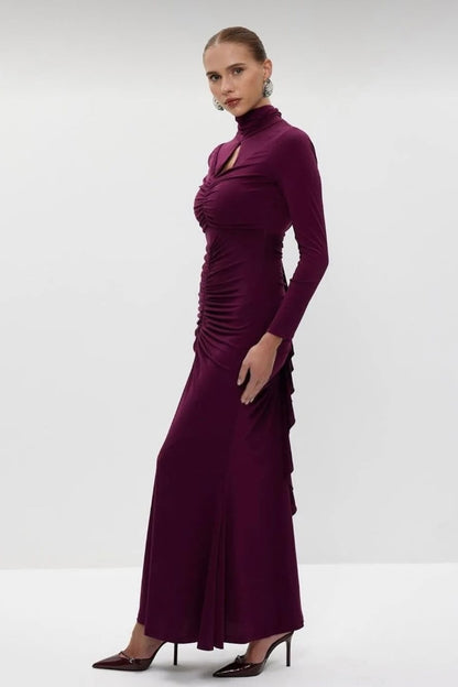 Sabrina Cut Out Ruched Ruffle Maxi Dress