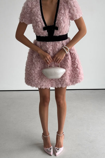 Amelia Rose Embellished V-neck Mini Dress