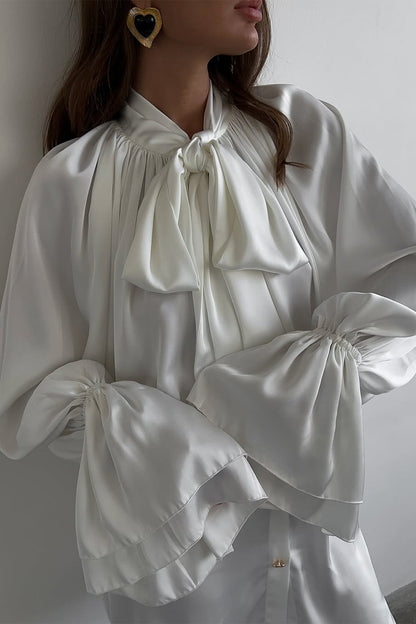 Bradley Tie Neck Satin Mini Shirt Dress