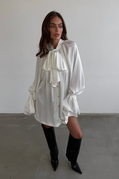 Bradley Tie Neck Satin Mini Shirt Dress