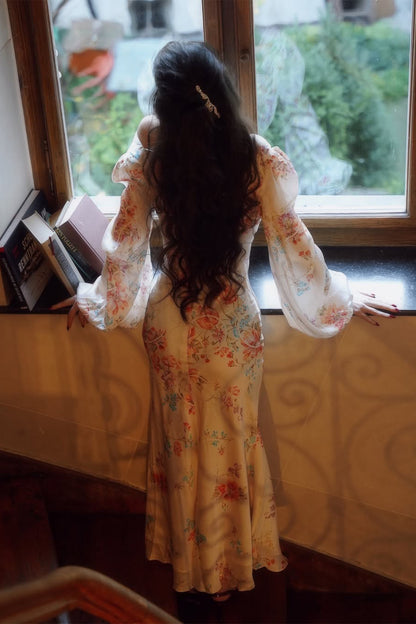 Melissa Floral Print V-Neck Satin Maxi Dress