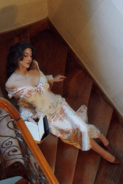 Melissa Floral Print V-Neck Satin Maxi Dress