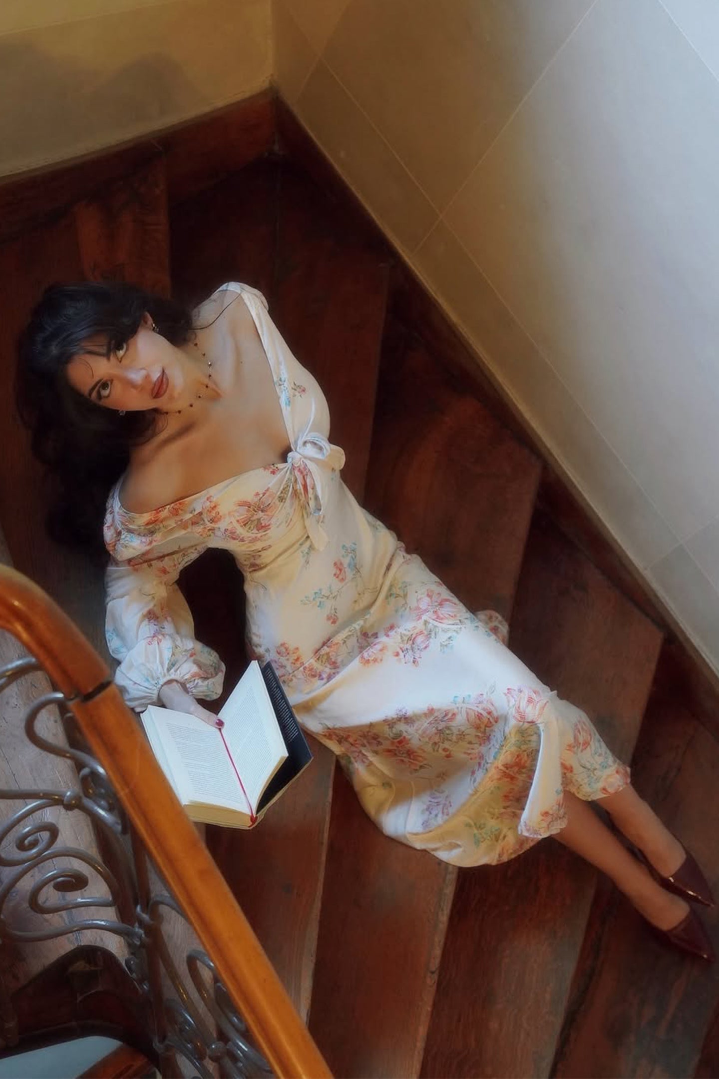 Melissa Floral Print V-Neck Satin Maxi Dress