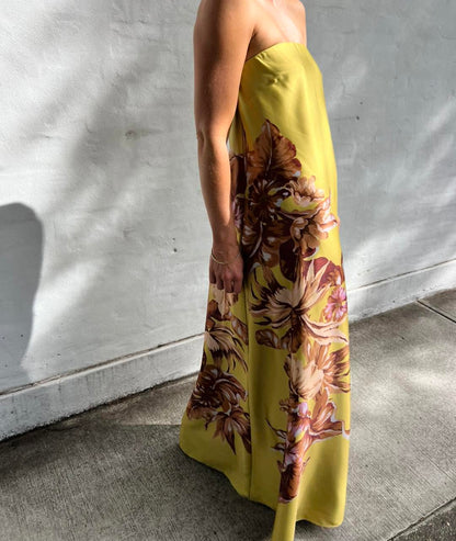 Xenia Floral Printed Strapless Maxi Dress