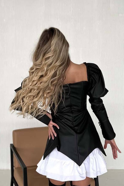 Viola Faux Leather Ruffle Mini Dress